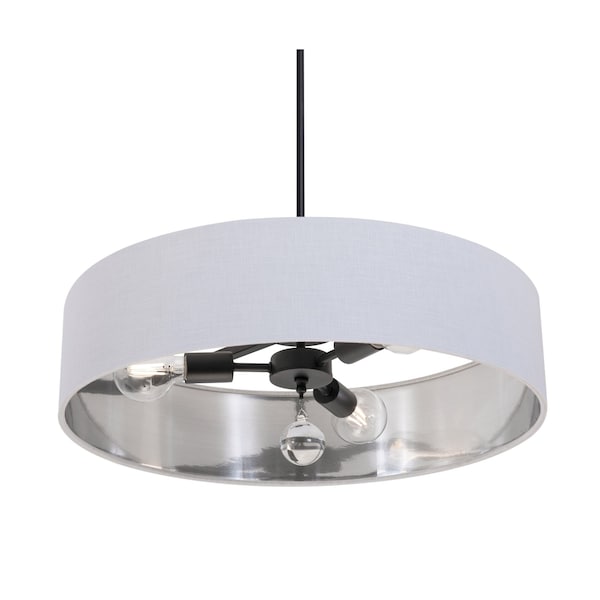 Afx Celine Pendant, 24 in., Black Finish, White/Silver Shade CLNP24MBBK-WHSL - main